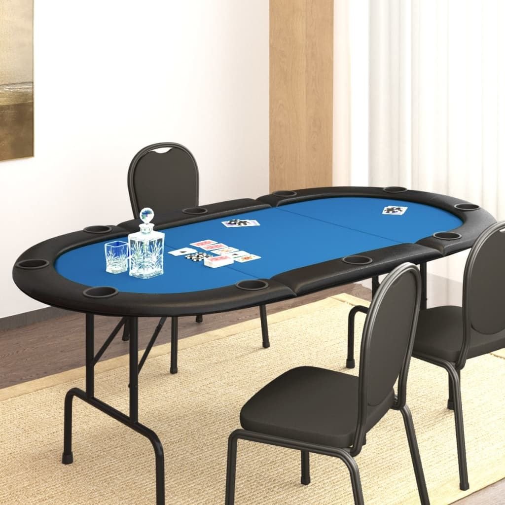 White Billiards 10-Player Folding Poker Table Blue