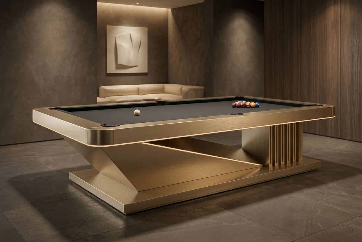 Gold pool table in a refined luxury lounge