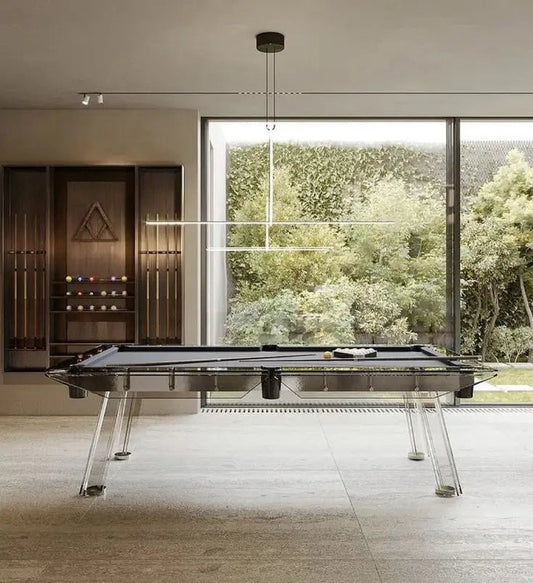 The Skylar Modern Slate Glass Luxury Pool Table By White Billiards - Clear Glass Billiard Table